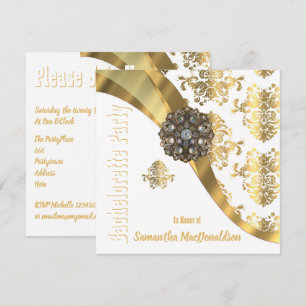 Invitación Moda elegante fiesta de soltera de damasco dorado