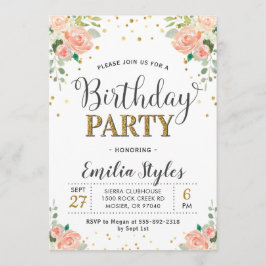 Invitación Moda Elegante Floral Peony Ladies Cumpleaños