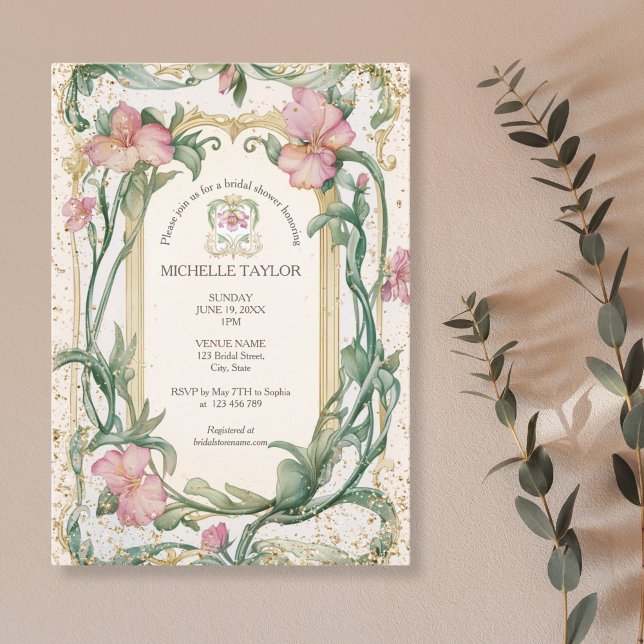 Invitación Moda Elegante Floral Rubor Art Nouveau Rosa (Subido por el creador)