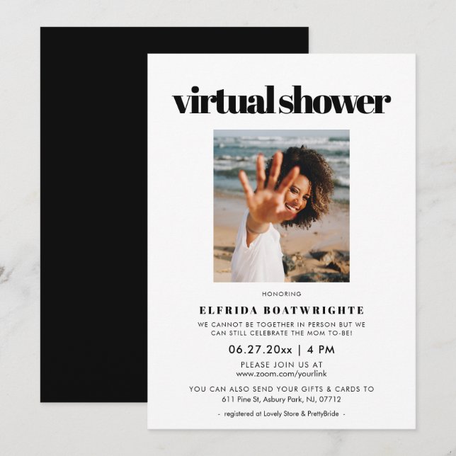 Invitación Moda elegante Foto de ducha de novia virtual (Anverso / Reverso)