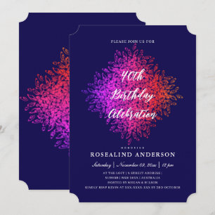 Invitación Moda Elegante Marina Púrpura Rosa Mandala Cumpleañ