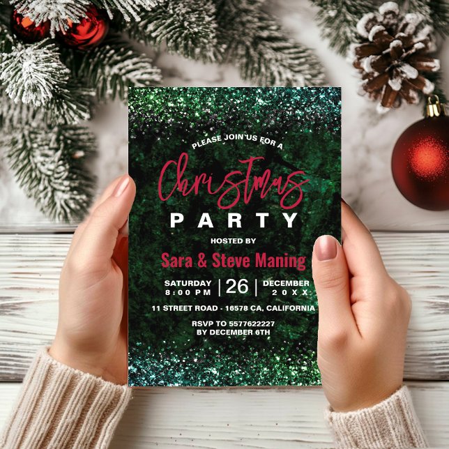 Invitación Moda elegante Navidades de arte de mármol verde ro (Subido por el creador)