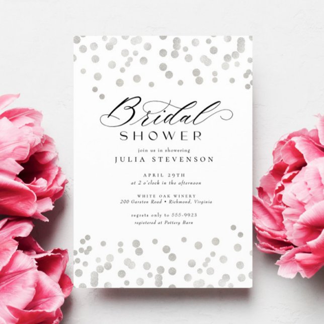 Invitación Moda Elegante Purpurina Plata Confetti Bridal Show (Subido por el creador)