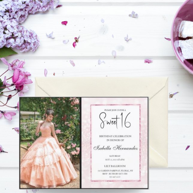 Invitación moda elegante purpurina rosa Rubor Sweet 16 (Subido por el creador)