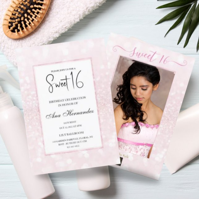 Invitación moda elegante purpurina rosa Rubor Sweet 16 (Subido por el creador)