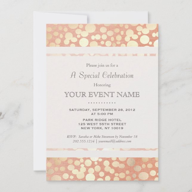 Invitación Moda Elegante Relieve metalizado dorado Faux Círcu (Anverso)