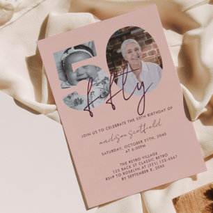 Invitación Moda Elegante Rosa Oro Foto Script 50 Cumpleaños