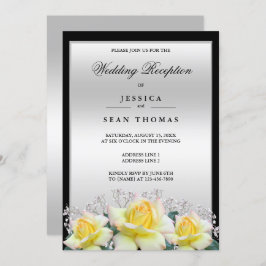Invitación Moda Elegante Rosas Recepción de Boda Plata