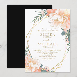 Invitación Moda Elegante Rubor Gold Peach Black Floral Boda
