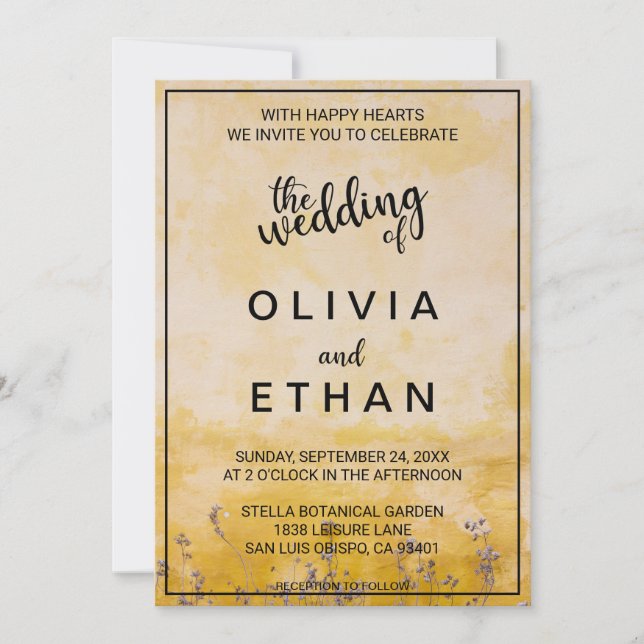 Invitación Moda elegante rústico polvoriento amarillo Boda fl (Anverso)