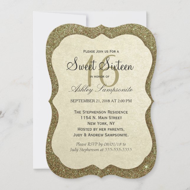 Invitación Moda Elegante Sparkly Faux Gold Purpurina (Anverso)