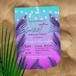 Invitación Moda elegante Verano tropical exótico dulce 16<br><div class="desc">Sumérjase en un mundo de encanto con nuestra invitación a la fiesta de personalizable Sweet 16 cumpleaños, ideal para su ocasión especial. El diseño presenta un cautivador fondo degradado que cambia de un místico púrpura a un verde azulado sereno, lo que crea el escenario para una noche mágica. Luces de...</div>