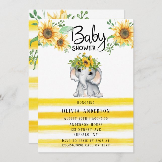 Invitación Moda Elephant Chica Baby Shower Invitatio (Anverso / Reverso)