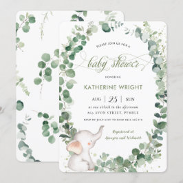 Invitación Moda Elephant Greenery Género Baby Shower neutral