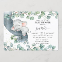 Moda Elephant Leafy Greenery Chica de Baby Shower