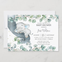 Invitación Moda Elephant Leafy Greenery Chico de Baby Shower