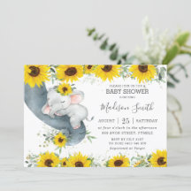 Moda Elephant Sunflower Floral Baby Shower Chica