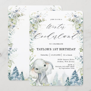 Invitación Moda Elephant Winter Onederland Primer cumpleaños