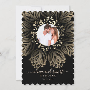 Invitación Moda Elgant Black and Gold Floral Photo Boda