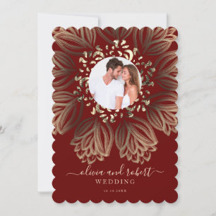 Invitación Moda Elgant Burgundy Gold Boda de fotografía flora