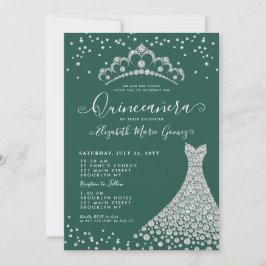 Invitación Moda Emerald Green Diamante Tiara Gown Quinceanera