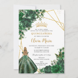 Invitación Moda Emerald Green Floral Chica Quinceañera