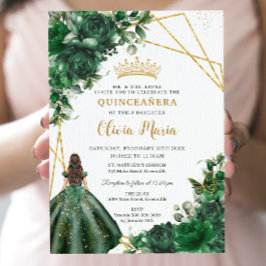 Invitación Moda Emerald Green Flores Florales Quinceañera