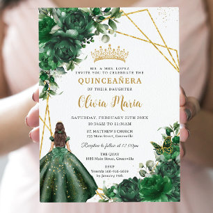 Invitación Moda Emerald Green Flores Florales Quinceañera