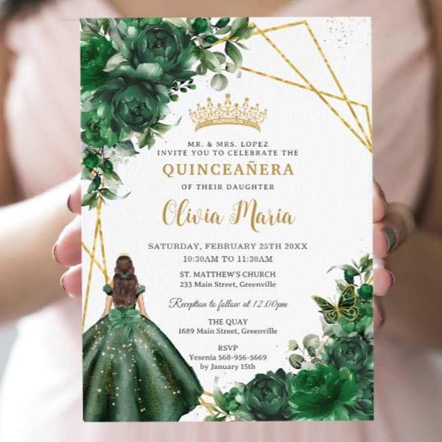 Invitación Moda Emerald Green Flores Florales Quinceañera (Subido por el creador)
