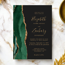 Invitación Moda Emerald Green Gold Agate Dark Boda