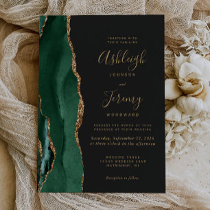 Invitación Moda Emerald Green Gold Agate Dark Boda
