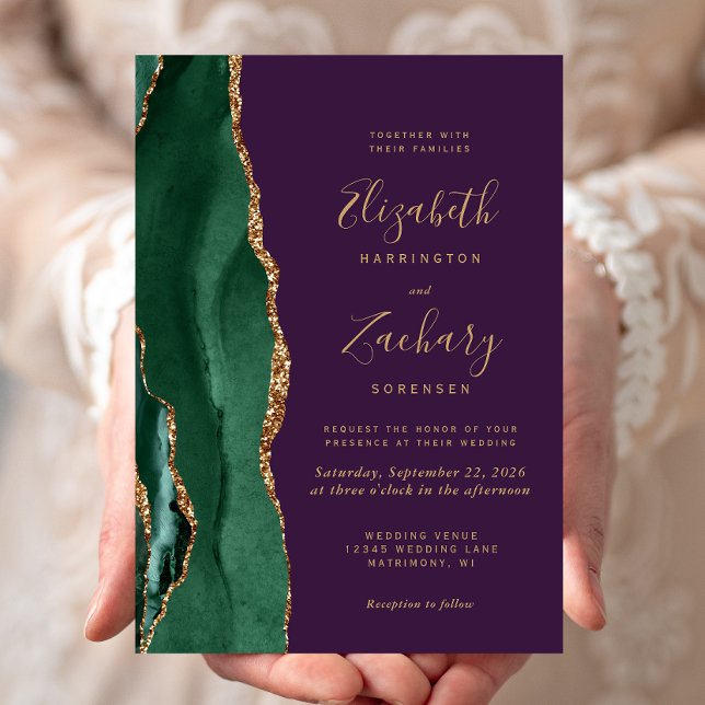 Invitación Moda Emerald Green Gold Agate Purple Boda (Subido por el creador)