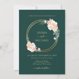 Invitación Moda Emerald Green Gold Rings Rubor Floral Boda