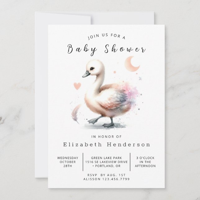 Invitación Moda en línea Swan Baby Shower (Anverso)