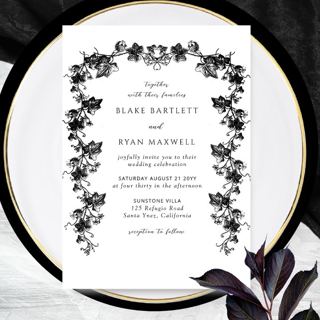 Invitación Moda Encantadora Boda de los Jardín Botánico Negro (Subido por el creador)