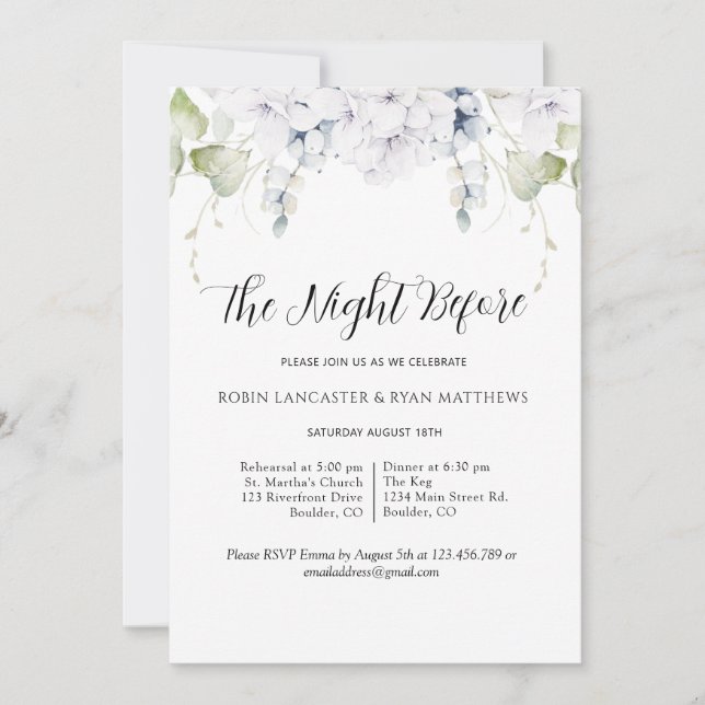 Invitación Moda Ensayo Cena Noche Antes De Verdor Floral (Anverso)
