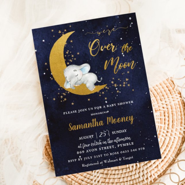 Invitación Moda estamos sobre el elefante de la luna Baby Sho (Subido por el creador)