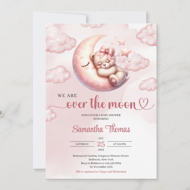 Invitación Moda estamos sobre la luna chica Baby Shower (Anverso)