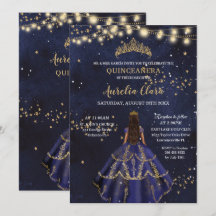 Moda Estelar Nocturno Vestido Azul Oro Quinceañera