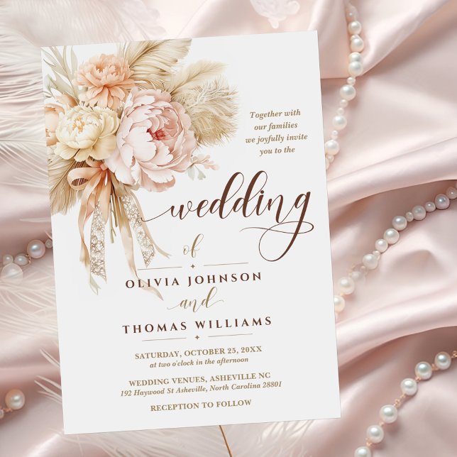 Invitación Moda estilo Boho Elegant Bow Creamy Floral Boda (Subido por el creador)