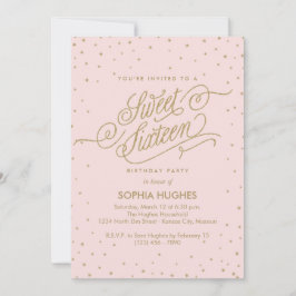 Invitación Moda Estrellas rosadas y doradas Dieciséis Fiestas