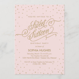Invitación Moda Estrellas rosadas y doradas Dieciséis Fiestas
