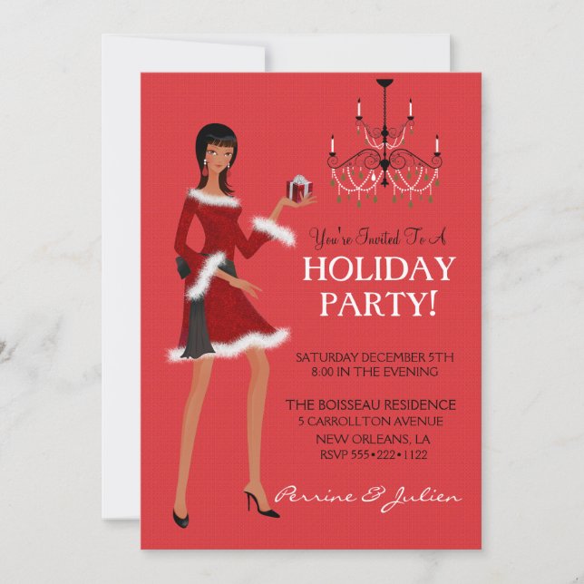Invitación Moda Étnica Chica Navidad Brillo Fiesta (Anverso)