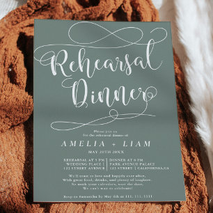 Invitación Moda eucalipto calligrafía ensayo de cena