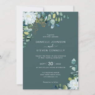 Invitación Moda eucalipto vegetación flores blancas boda