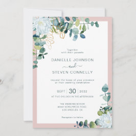 Invitación Moda eucalipto vegetación flores blancas boda