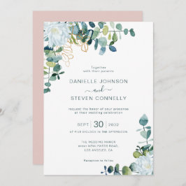 Invitación Moda eucalipto vegetación flores blancas boda