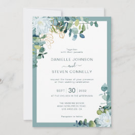 Invitación Moda eucalipto vegetación flores blancas boda