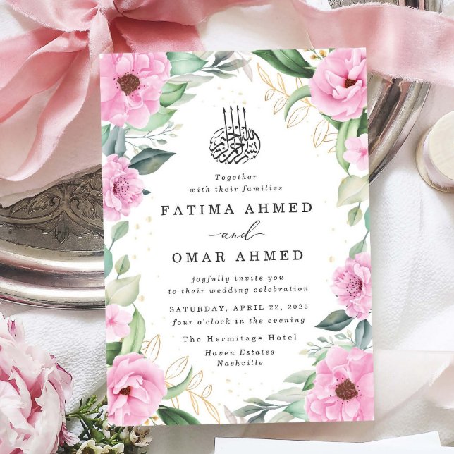 Invitación Moda Eucalyptus Boda musulmana floral rosa (Subido por el creador)