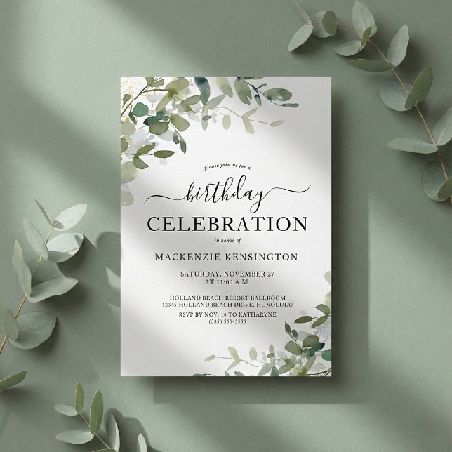 Invitación Moda Eucalyptus Celebración de la fiesta de cumple (Subido por el creador)